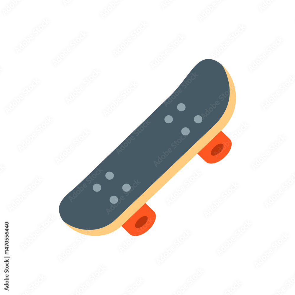 A skateboard with a gray deck, light yellow trim, and orange wheels is angled against a white background A skateboard with a gray deck, light yellow trim, and orange wheels is angled against a white background