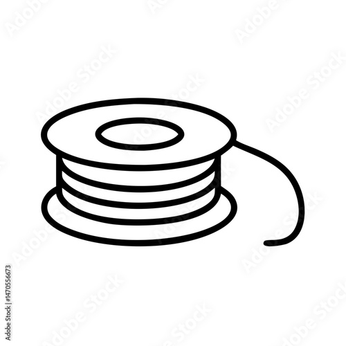 minimalist black line icon of electric wire spool with coiled cable, cable reel or conductor roll for installation, outline vector illustration