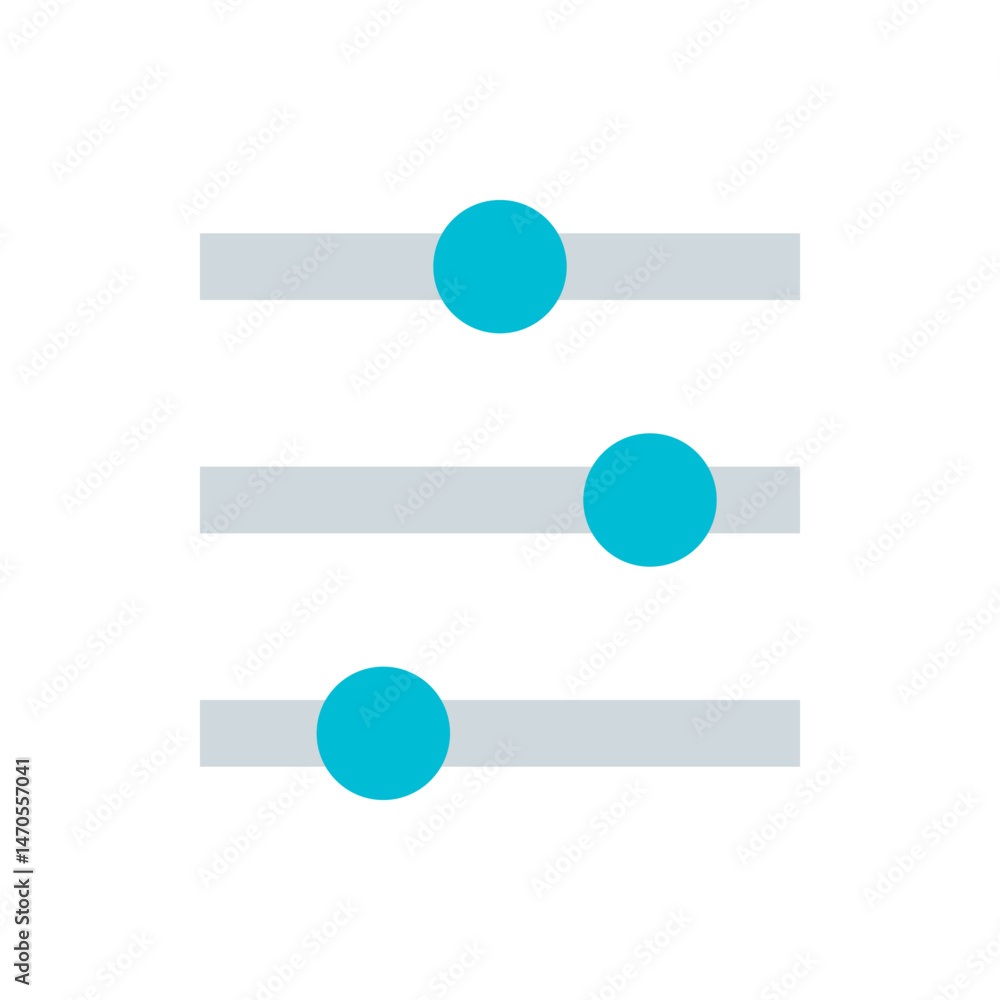 Three cyan circles aligned vertically with light gray horizontal bars behind them on a white background Three cyan circles aligned vertically with light gray horizontal bars behind them on a white background