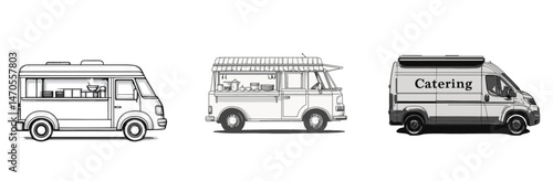Different styles of food trucks showcasing unique designs for mobile catering services in urban settings
