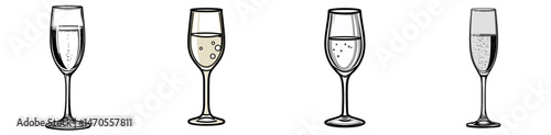 Icon of four champagne flutes showcasing varying levels of bubbles and liquid in a minimalist style