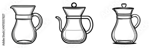 Three glass vessels for brewing coffee or tea in a minimalist design showcasing diverse shapes and sizes