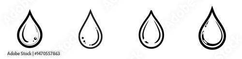 Minimalist design featuring four distinct water drop icons with varying outlines and styles