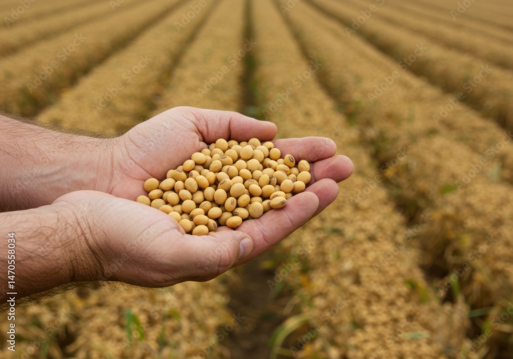 Naklejka premium Soybean harvest in hands