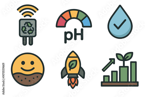Icons for Garden‑IoT include beacon, band, drop, rocket, badge, and bar
