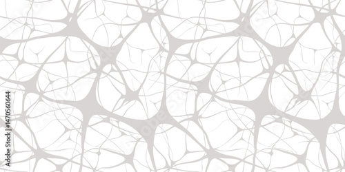 Vector abstract seamless pattern with neurons, brain cells, nerves, organic shapes. Simple illustration of neural network, net, bionics. Subtle grey and white background. Repeatable modern design