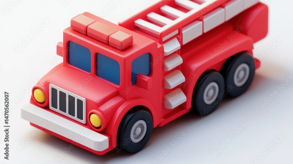 Obraz premium Red toy firetruck on white background, safety concept