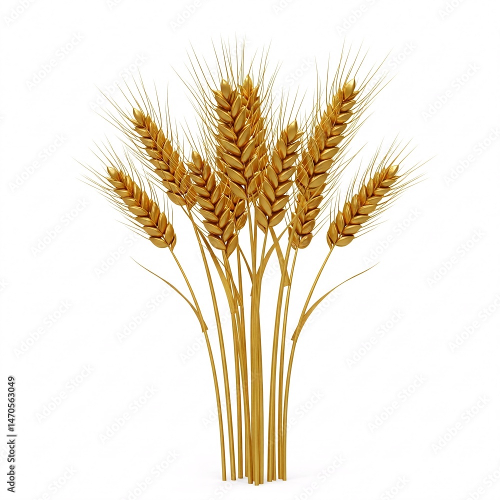Fototapeta premium Bunch of wheat ears tied together, isolated on a white background