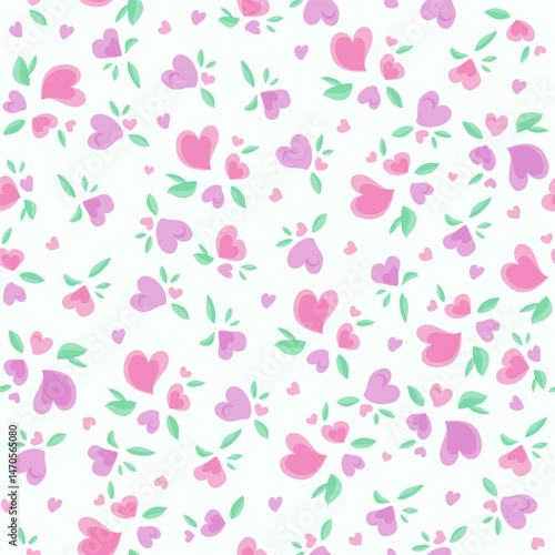 Wallpaper Mural Heart and leaves seamless pattern. Repeated hearts hand drawn. Cute wallpaper. Endless romantic print. Vector illustration. Valentine day background. Love backdrop for packing paper or textile design. Torontodigital.ca