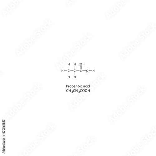 Propanoic acid Lewis structure. Simple chemical schematic illustration. Educational diagram