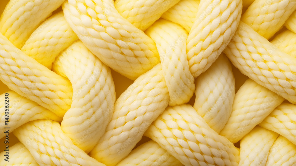 Textured yellow braided rope displayed on a simple background for crafting or decorative purposes Textured yellow braided rope displayed on a simple background for crafting or decorative purposes