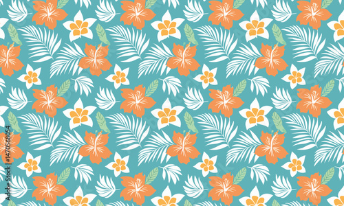 Vibrant  Tropical Floral Seamless  Pattern Background