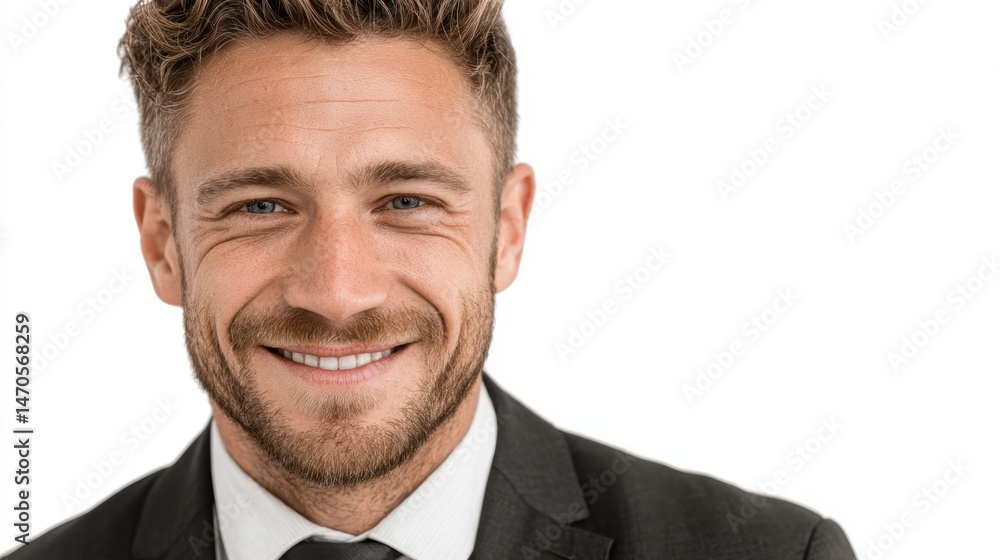 A handsome businessman in a suit, smiling confidently, isolated on white background A handsome businessman in a suit, smiling confidently, isolated on white background