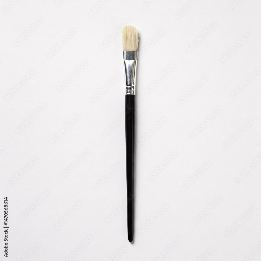 Black handled paint brush with white bristles, art supply, painting tool, artist equipment, bristle brush Black handled paint brush with white bristles, art supply, painting tool, artist equipment, bristle brush