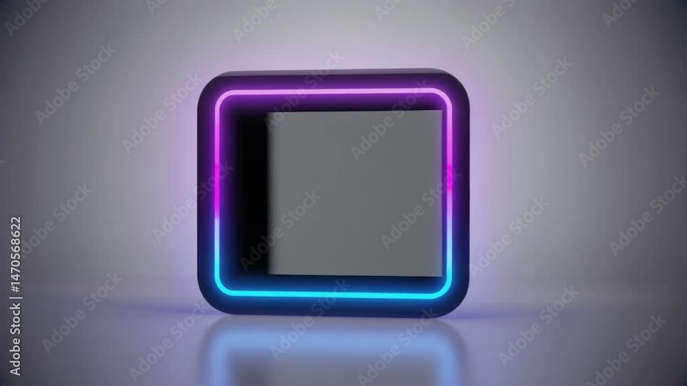 Neon-lit black cube on a studio backdrop Neon-lit black cube on a studio backdrop