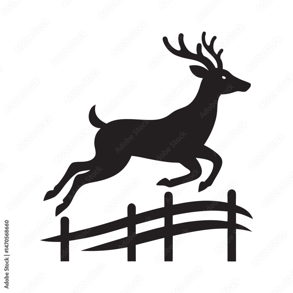 Fototapeta premium Fence jumping deer silhouette