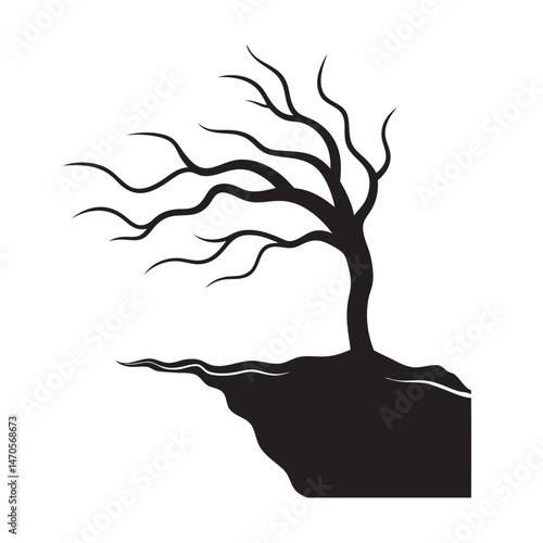 Wind Blown Tree Silhouette On A Cliff