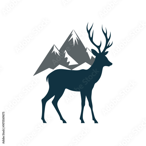 Mountain deer double exposure silhouette