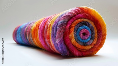 Colorful yarn roll, vibrant hues, tightly wound