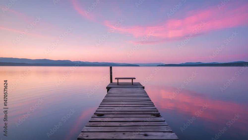 Obraz premium Serene Sunrise Peaceful Lake Pier with Colorful Sky Reflection