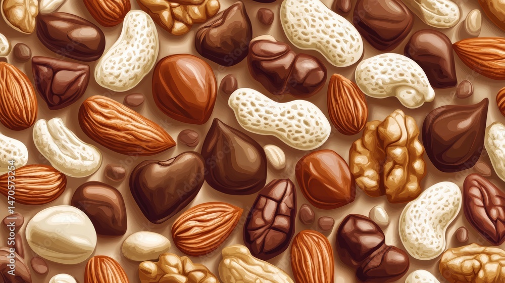 Fototapeta premium Variety of nuts and seeds in diverse textures and colors ideal for healthy snacking
