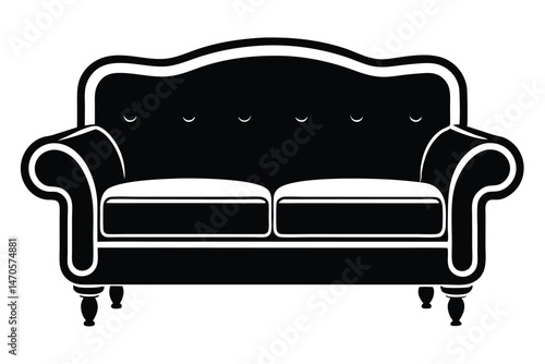 Vintage black sofa design with rounded armrests and simple curved lines presents modern elegance