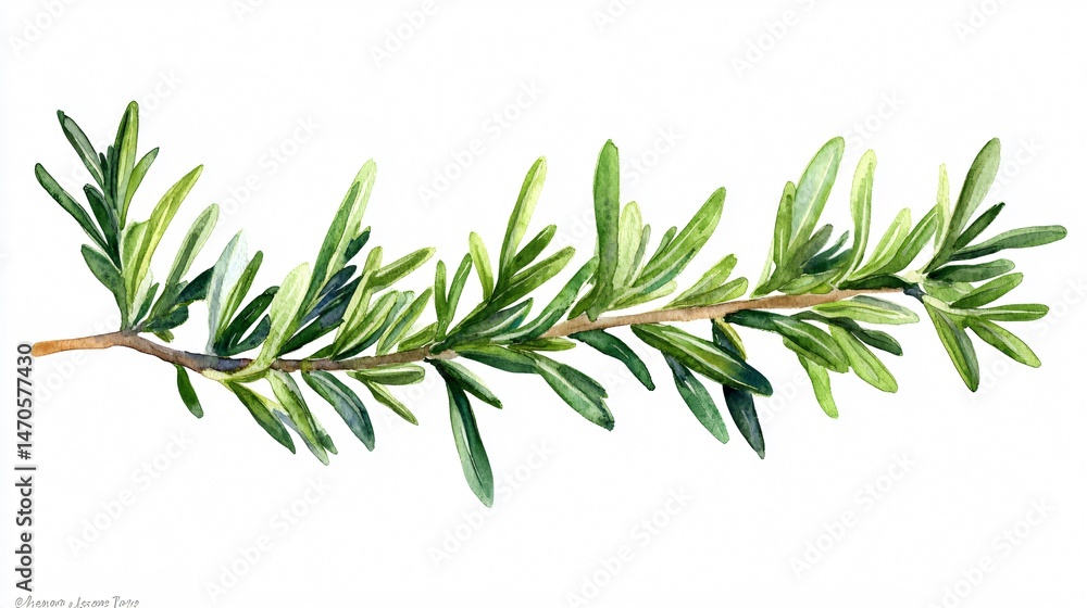 Naklejka premium Green Rosemary Branches Artistic Image for Cooking Websites and Culinary Blogs