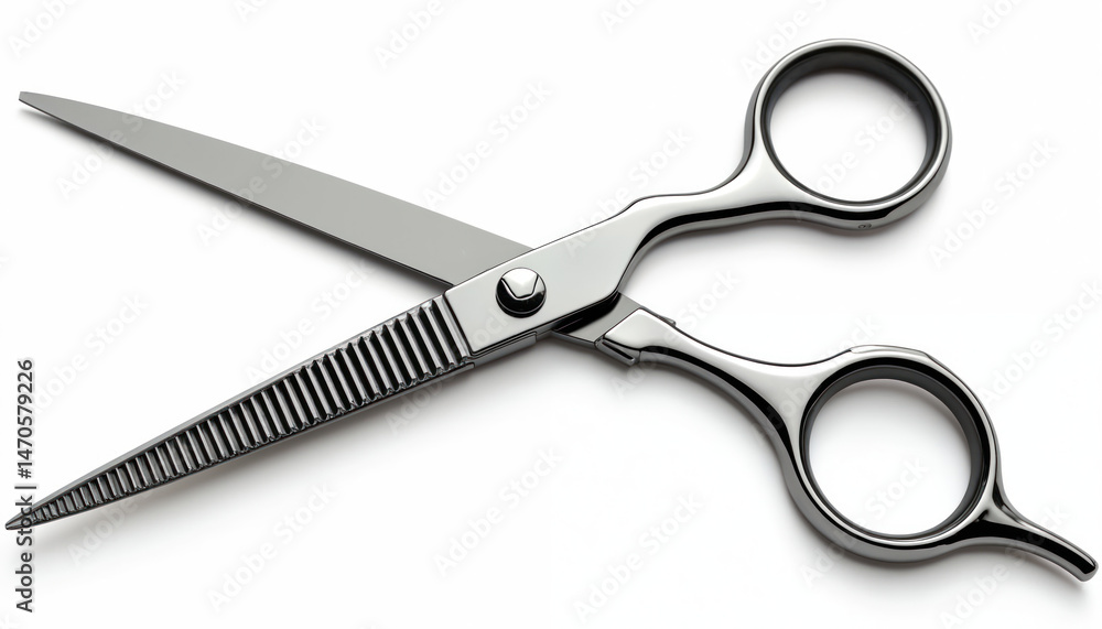 Pair of pro barber scissors. Stainless steel design with ergonomic handle, sharp blades for hair cutting. Salon tool, coiffure accessory. High-quality shears for styling, trimming hair. Isolated on Pair of pro barber scissors. Stainless steel design with ergonomic handle, sharp blades for hair cutting. Salon tool, coiffure accessory. High-quality shears for styling, trimming hair. Isolated on