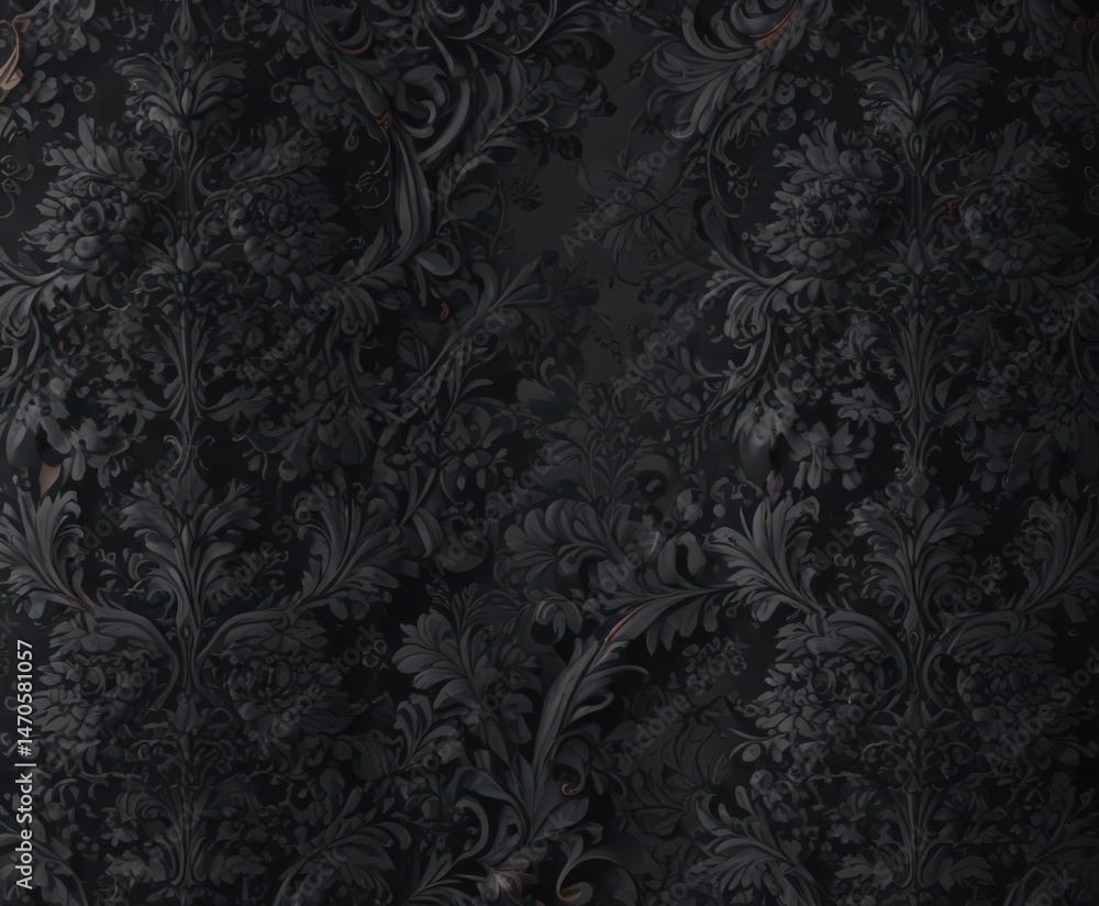 Intricate black damask, seamless floral vines , black, scroll Intricate black damask, seamless floral vines , black, scroll