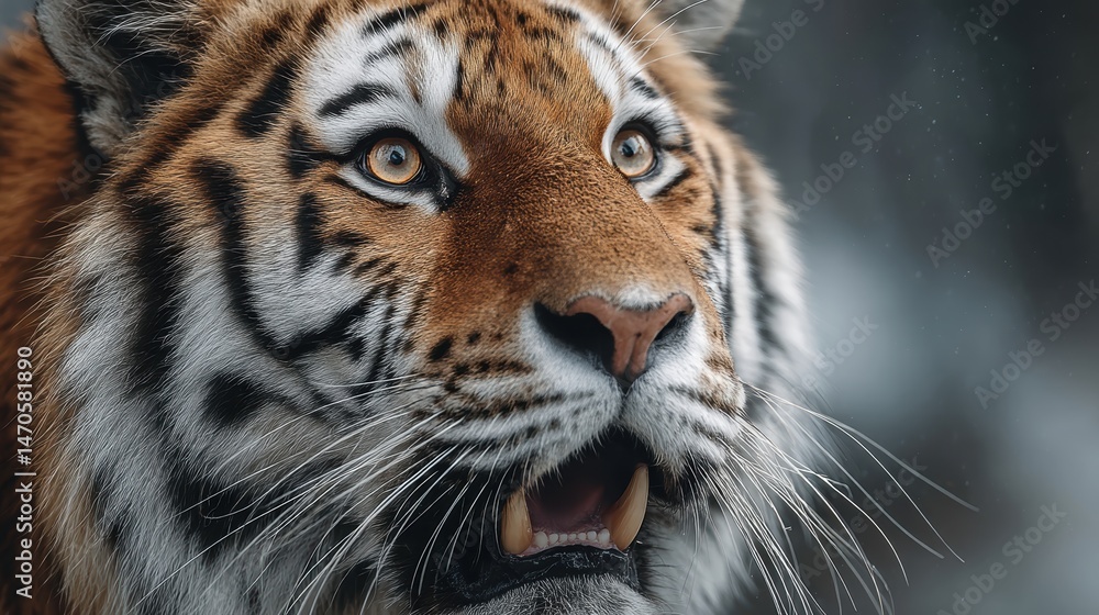Obraz premium Portrait of a tiger with open mouth, fierce and powerful, isolated on background