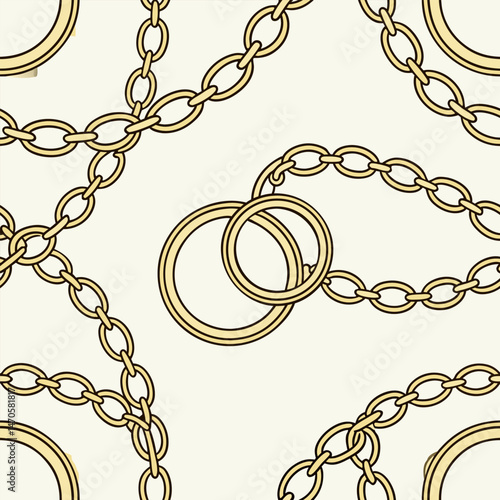 Fashion design made with gold colored chain jewelry seamless pattern on a black background	
