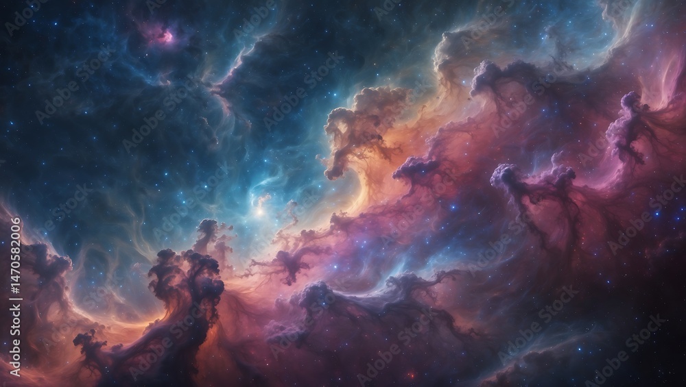Fototapeta premium Cosmic Nebula A Breathtaking Celestial Landscape of Vivid Colors and Gaseous Structures