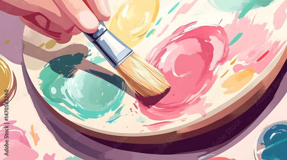 Colorful paintbrush on artist palette Colorful paintbrush on artist palette