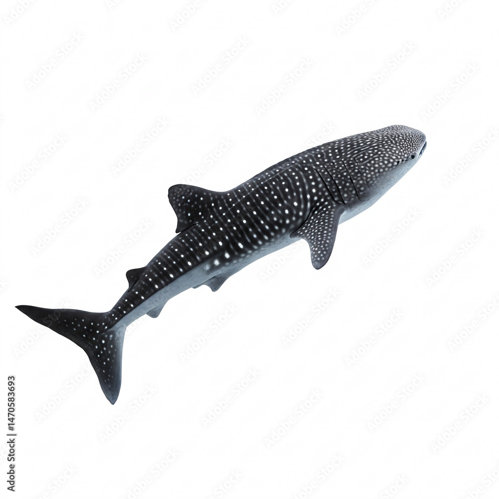 Fototapeta premium Large whale shark with distinctive white spots, isolated on a white