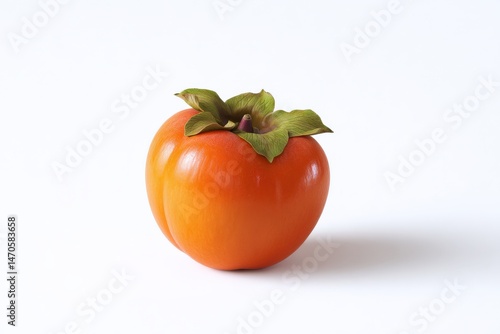 Wallpaper Mural Single ripe persimmon fruit on white background.  Vibrant orange color. Torontodigital.ca