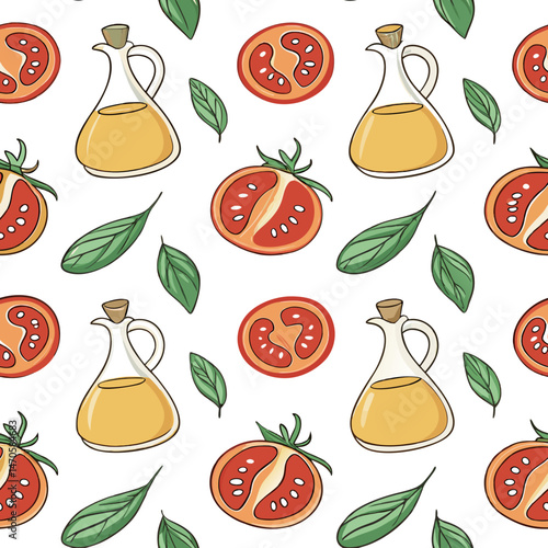 Tomato and olive oil seamless pattern, for food blogs and websites