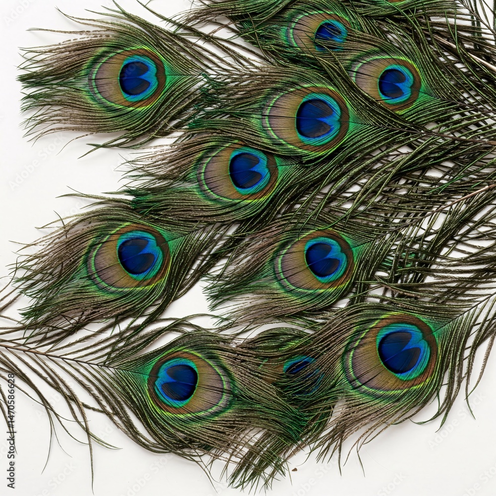 Fototapeta premium Peacock feathers isolated on white background.