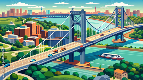 Aerial view of the Triborough Bridge on Randall's Island in New York City