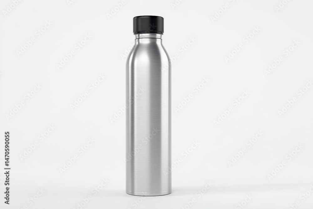 Sleek silver water bottle with a black lid, perfect for hydration on the go. Sleek silver water bottle with a black lid, perfect for hydration on the go.