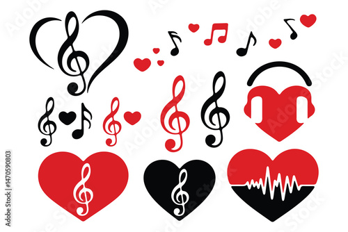 Heart-shaped music notes and headphones for a love of music