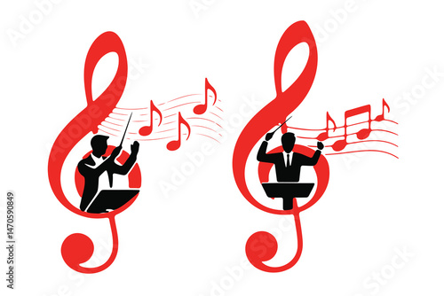 Orchestral Conductor Silhouette Inside a Musical Note