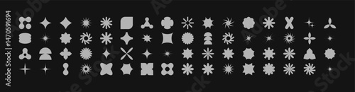 Postmodern geometric abstract shapes, Retro design symbols in Y2K. vector shapes, trendy retro design symbols in Y2K style. Geometric shapes set.