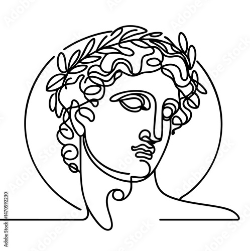 drawing illustration of Greek statue profile, line art minimal graphic design