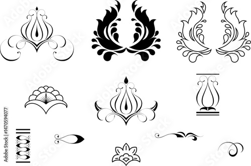 black and white set of delimiters for text, dividers