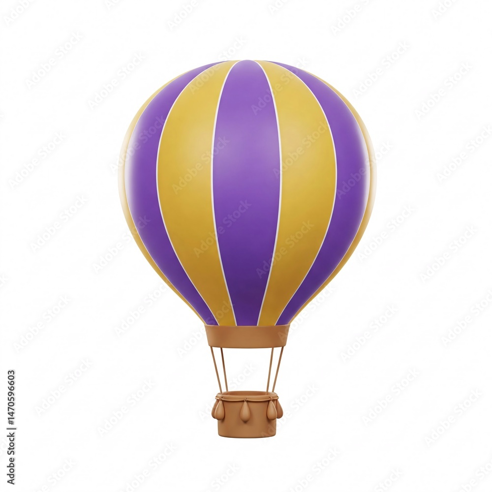 Naklejka premium Colorful hot air balloon with basket, isolated on a white