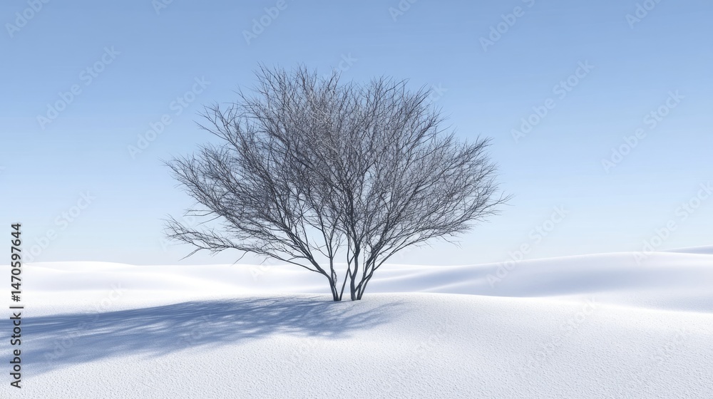Lonely Leafless Tree in Snowy Winter Landscape Lonely Leafless Tree in Snowy Winter Landscape