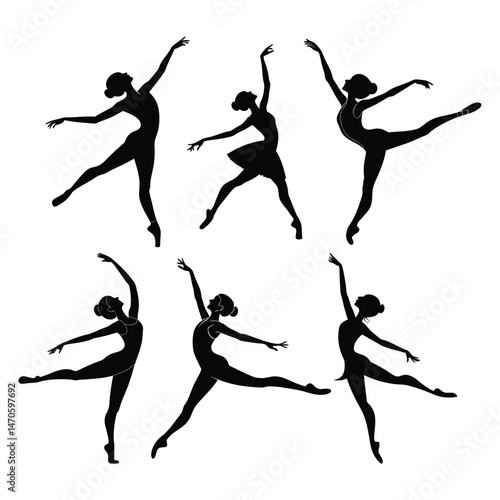 silhouette gymnast dancer, set of ballerina female flexible pose
