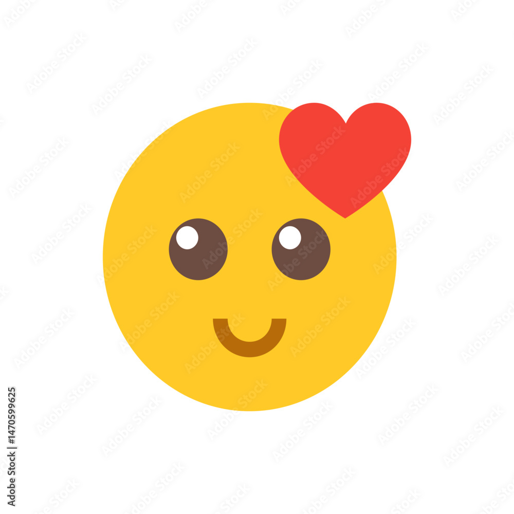 Illustration of a yellow circular emoji with a smiling face and a red heart shape above its head area Illustration of a yellow circular emoji with a smiling face and a red heart shape above its head area