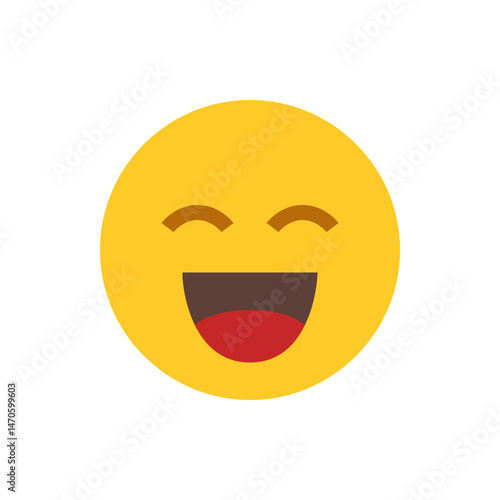 A vibrant yellow laughing emoji with closed eyes and an open mouth displaying a red tongue and dark gums