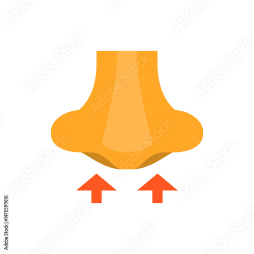 Illustration of a nose with two upward pointing arrows indicating breathing or smelling sensation shown